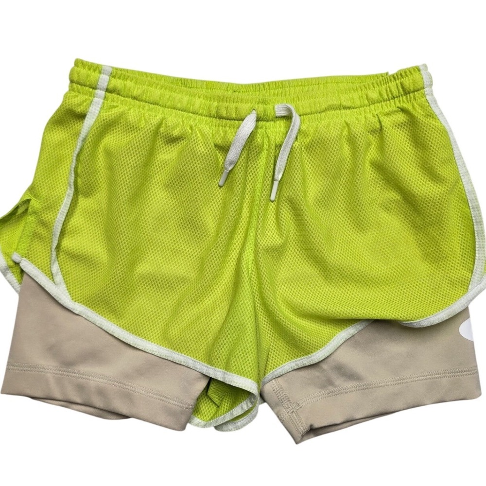 Nike Dri-FIT 2-in-1 Mesh Running Shorts Volt Yellow Tan Kids Medium